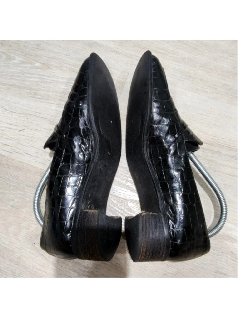 Stuart Weitzman Shoes Womens 7 Black Croc Embossed Loafer Flats Slip On Casual